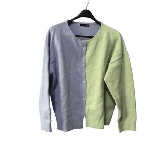 DAZY Women Light Blue Fuzzy Knit Button Front Crew Neck Cardigan Sweater Size M